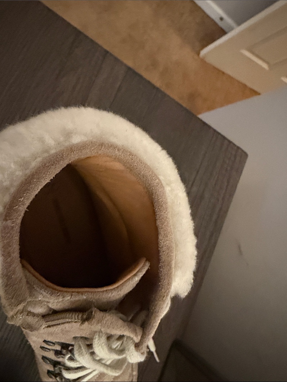 Johnston & Murphy Taupe Suede Lace-Up Shearling Boots - Picture 4 of 5